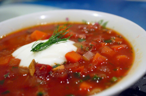 Borscht is a soup made from beets.